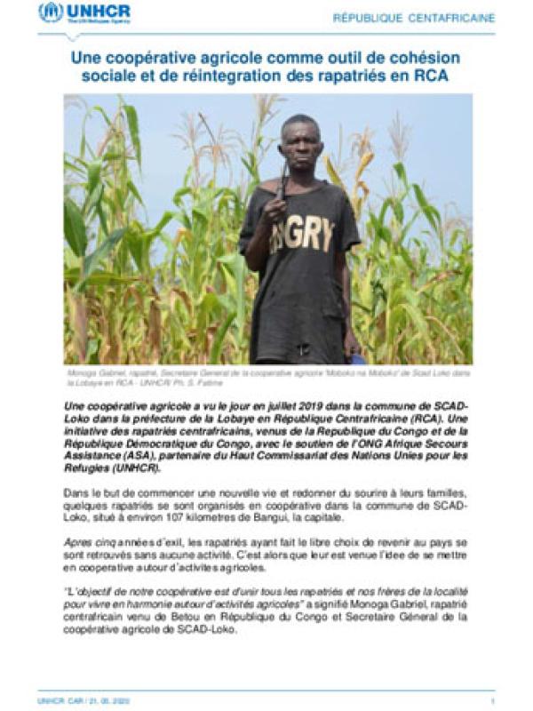 UNHCR CAR - An agricultural cooperative as a tool for social cohesion and reintegration of returnees in the CAR